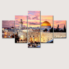 Skyline Of The Old City At He Western 5 Pieces Canvas Print Islamic Wall Painting