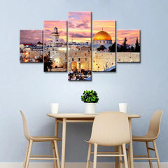 Skyline Of The Old City At He Western 5 Pieces Canvas Print Islamic Wall Painting