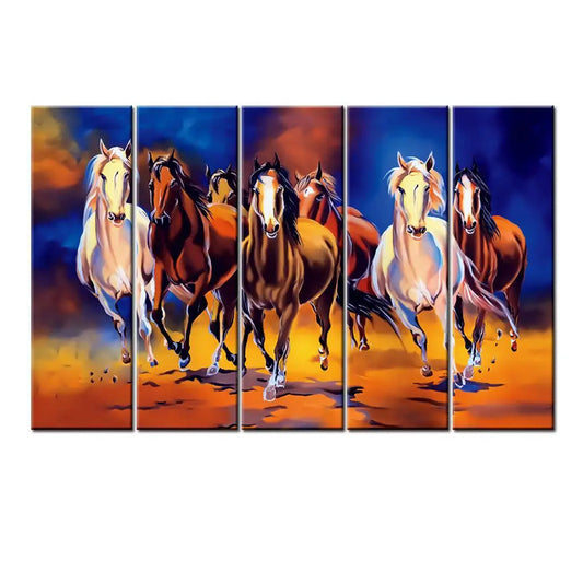 Beautiful Seven Running Horses 5 Pieces Canvas Print Wall Painting