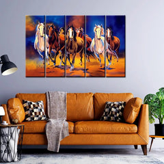 Beautiful Seven Running Horses 5 Pieces Canvas Print Wall Painting