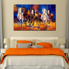 Beautiful Seven Running Horses 5 Pieces Canvas Print Wall Painting