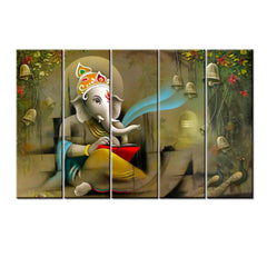 Beautiful Divine Ganesha 5 Pieces Canvas Print Wall Painting