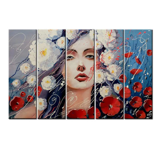 Abstract Girl Face 5 Pieces Canvas Print Wall Painting