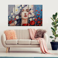 Abstract Girl Face 5 Pieces Canvas Print Wall Painting