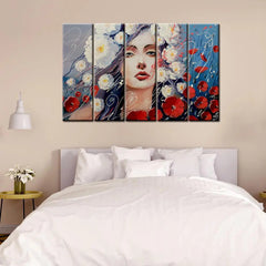 Abstract Girl Face 5 Pieces Canvas Print Wall Painting