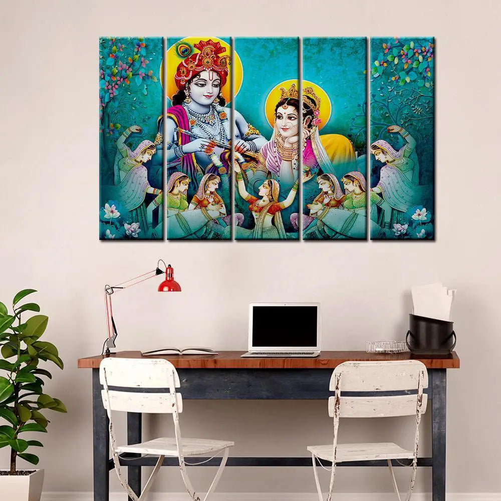 Lord Radha Krishna Beautiful 5 Pieces Canvas Print Wall Painting