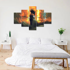 Couple Love Painting Wooden Framed 5 Pieces Canvas Wall Painting