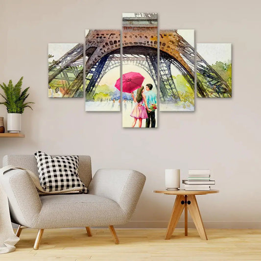 Love In Paris Wooden Framed 5 Pieces Canvas Wall Painting