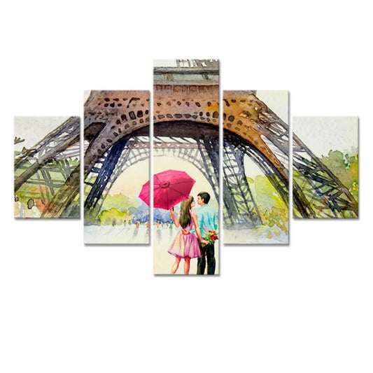 Love In Paris Wooden Framed 5 Pieces Canvas Wall Painting