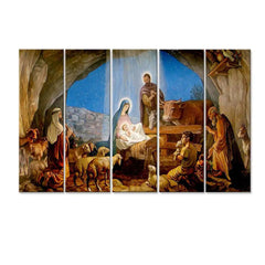 Nativity of Jesus Wall Painting Wooden Framed 5 Pieces Canvas Painting