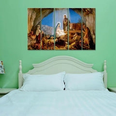 Nativity of Jesus Wall Painting Wooden Framed 5 Pieces Canvas Painting