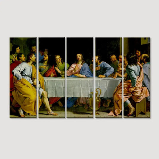 Last Supper  Wall Painting Wooden Framed 5 Pieces Canvas Painting