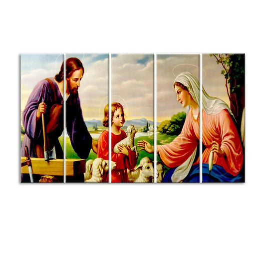 Jesus With Family Spiritual Wall Painting On Canvas In Multiple Frames
