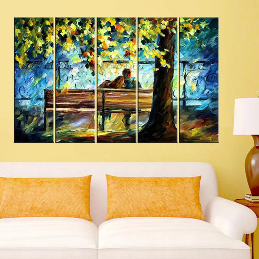 Love Couple in Garden 5 Pieces Canvas Print Wall Painting