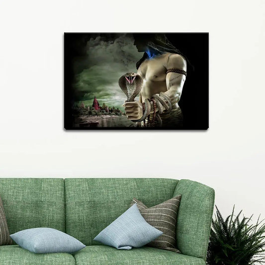Mahadev landscape Painting /   Shiva Canvas Printed Painting Stretched on Wood Bars 61 x 41cm