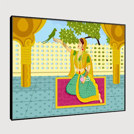 Beautiful Madhubani Painting /  Canvas Print  Stretched on Wood Bars 61 x 41cm