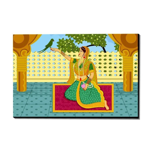 Beautiful Madhubani Painting /  Canvas Print  Stretched on Wood Bars 61 x 41cm