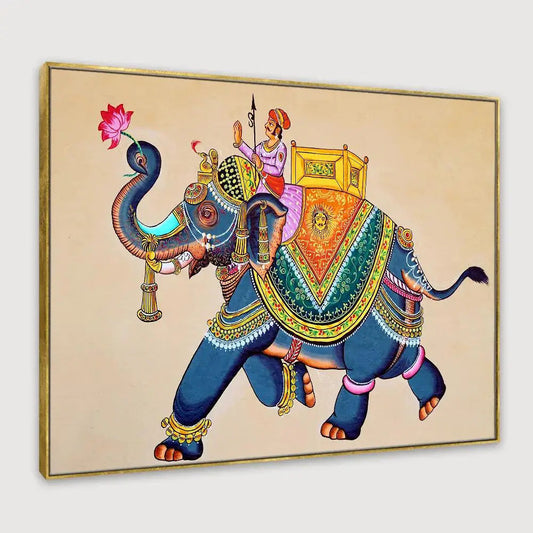 Beautiful Elephant Madhubani Painting /  Canvas Print  Stretched on Wood Bars 61 x 41cm