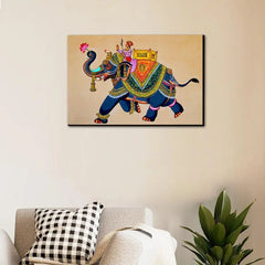 Beautiful Elephant Madhubani Painting /  Canvas Print  Stretched on Wood Bars 61 x 41cm