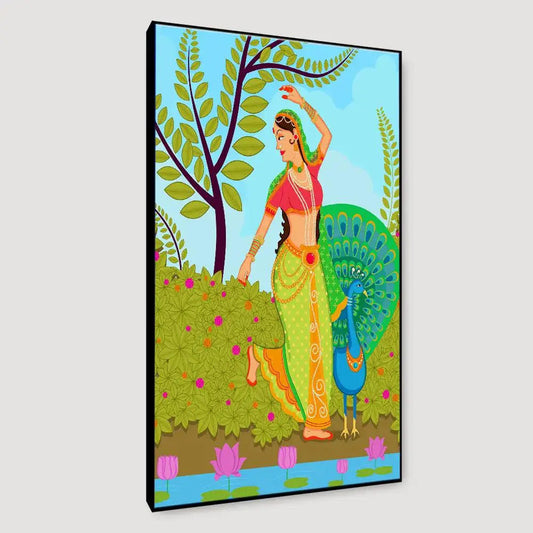 Beautiful Madhubani Painting /  Canvas Painting  Stretched on Wood Bars 61 x 41cm