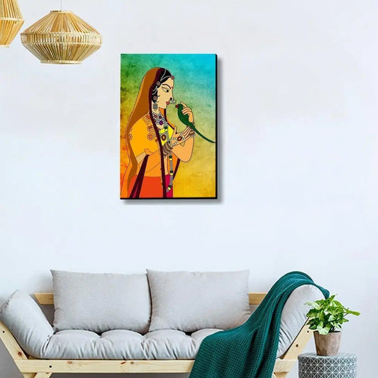 Traditional Madhubani Painting /  Canvas Print  Stretched on Wood Bars 61 x 41cm