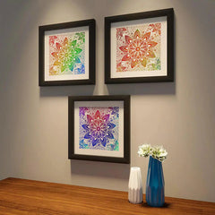 Mandala Painting with Black Color Frame Set of 3 / Break Resistant Clear Acrylic Glass