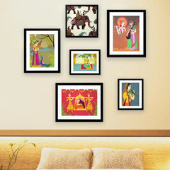 Madhubani Art Collage Picture Wall Frame Set of 6