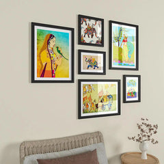 Madhubani Folk Art Collage Picture Wall Frame Set of 6