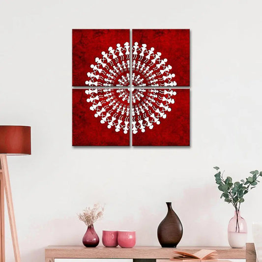 Warli Folk Art Painting Wall Hanging, Set of 4 Pieces