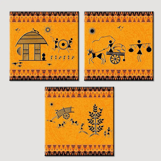 Warli Painting Wall Hanging, Set of 3 Pieces