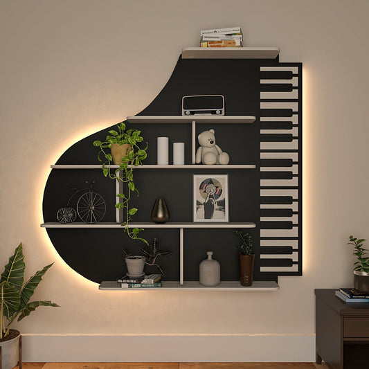 Backlit Piano Designer Wooden Wall Shelf