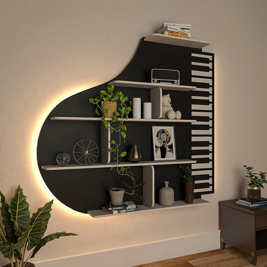 Backlit Piano Designer Wooden Wall Shelf