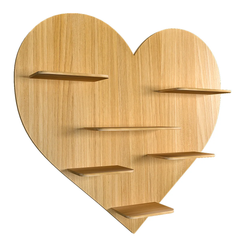 Heart Backlit Wood Wall Shelf / Book Shelf / Night Light, Light Oak Finish