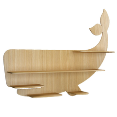 Whale Backlit Wood Wall Shelf / Book Shelf / Night Light, Light Oak Finish