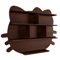 Cat Shape Backlit Wood Wall Shelf / Book Shelf / Night Light, Walnut Finish