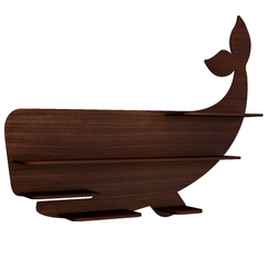 Whale Backlit Wood Wall Shelf / Book Shelf / Night Light, Walnut Finish