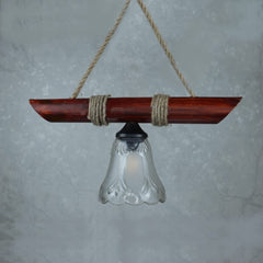 Wooden Bamboo With Glass and Rope Hanging Light