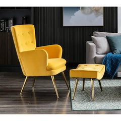 Tufted Long Back Lounge Chair With Ottoman