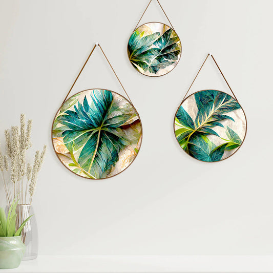 Tropical Leaves Round Framed Wall Art Set of 3