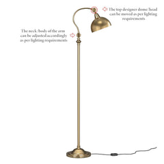 Vintage Curved Reading Task Floor Lamp Standing Brass Antique Adjustable, Moveable Neck and Shade to Focus Light