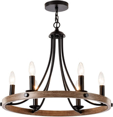 Wooden Feel Shade Antique 6 Light Chandelier