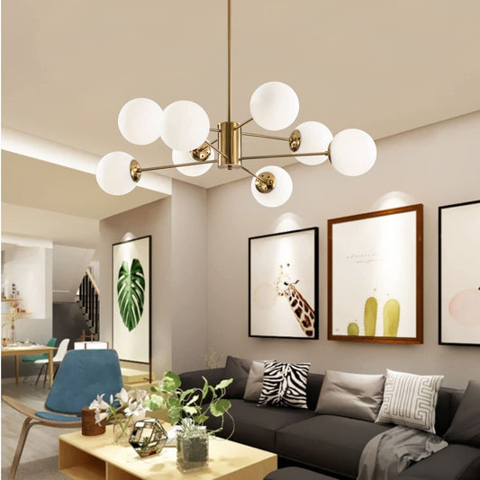 Eight Milky Globe Spreaded Design Ceiling Chandelier