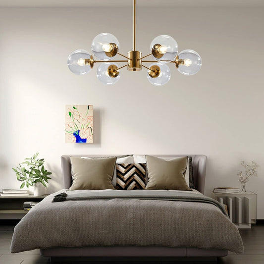 Six Clear Globe Spreaded Design Ceiling Chandelier