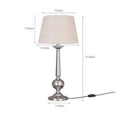 Table Lamp Silver Nickel 26 inches Height with Off White 12 inches Diameter Lampshade