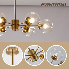 Six Clear Globe Spreaded Design Ceiling Chandelier