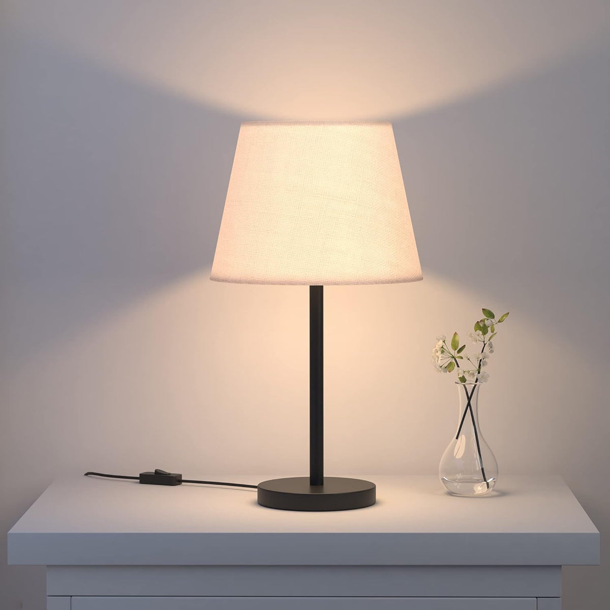 Table Lamp Black Sleek 19 inches Height with Off White 10 inches Diameter Lamp shade