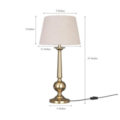 Table Lamp Brass Antique Gold 26 inches Height with Off White 12 inches Diameter Lampshade