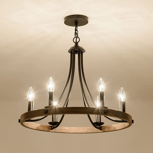 Wooden Feel Shade Antique 6 Light Chandelier