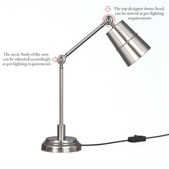 Study Desk Office Reading Table Lamp Silver Nickel with Adjustable Moveable Head and Body