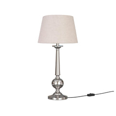 Table Lamp Silver Nickel 26 inches Height with Off White 12 inches Diameter Lampshade